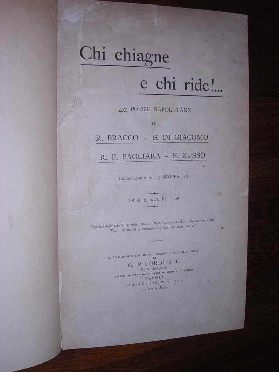 Bracco Di Giacomo Pagliara Russo 40 Poesie Napoletane Chi Chiagne E Chi Ebay