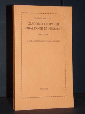 Leopardi – Zibaldone di pensieri III-3 – Einaudi / Classici Ricciardi 41*** – 1977 - Filosofia - Libreria del novecento